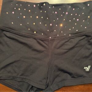 Varsity Black Athletic Shorts with rhinestone Accents
